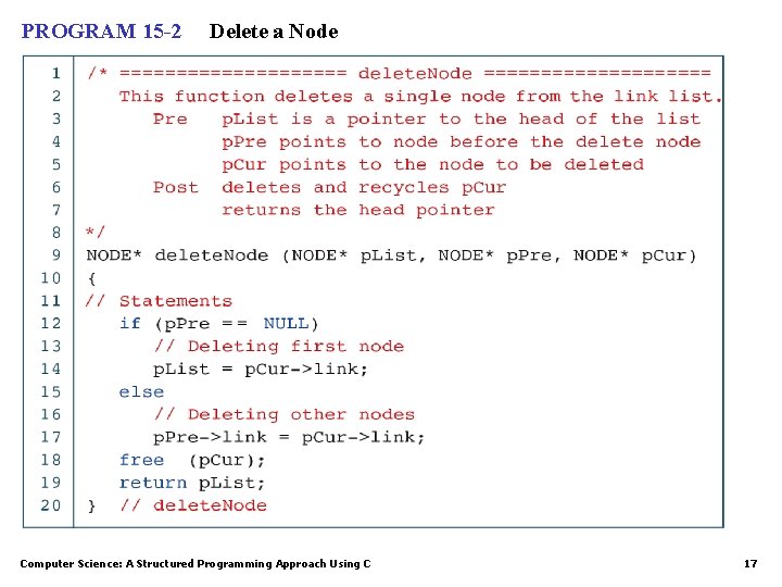 PROGRAM 15 -2 Delete a Node Computer Science: A Structured Programming Approach Using C PROGRAM 15 -2 Delete a Node Computer Science: A Structured Programming Approach Using C