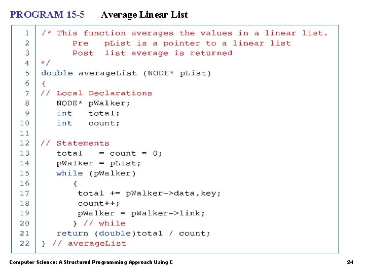 PROGRAM 15 -5 Average Linear List Computer Science: A Structured Programming Approach Using C PROGRAM 15 -5 Average Linear List Computer Science: A Structured Programming Approach Using C