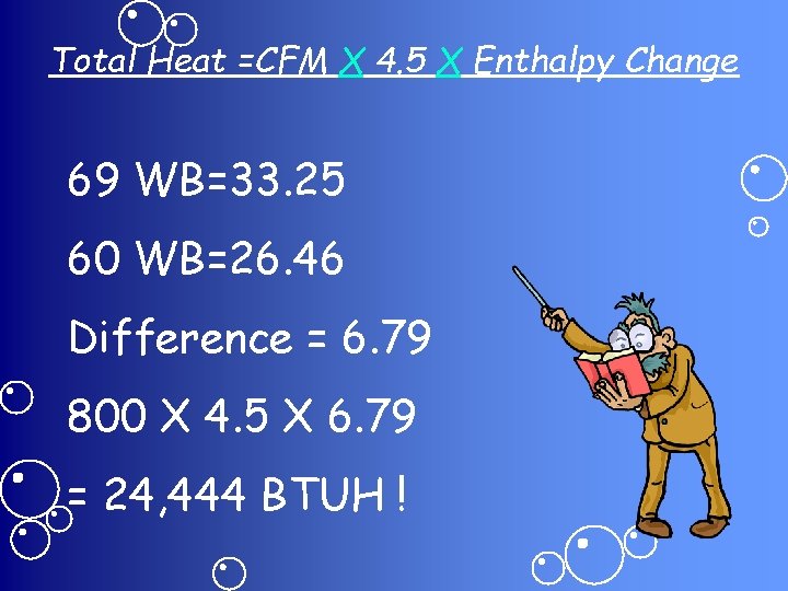 Total Heat =CFM X 4. 5 X Enthalpy Change 69 WB=33. 25 60 WB=26.