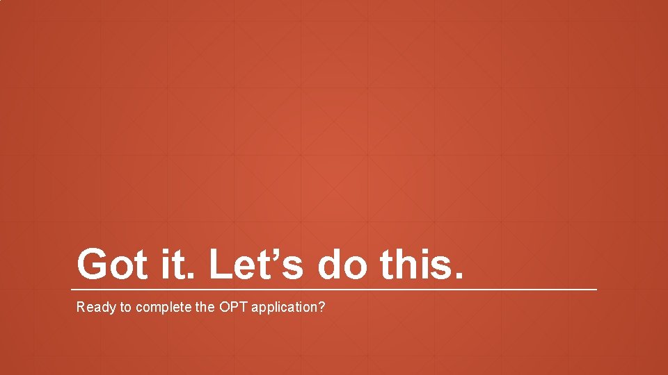 Got it. Let’s do this. Ready to complete the OPT application? 