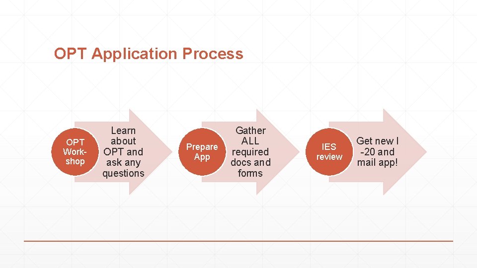 OPT Application Process OPT Workshop Learn about OPT and ask any questions Prepare App