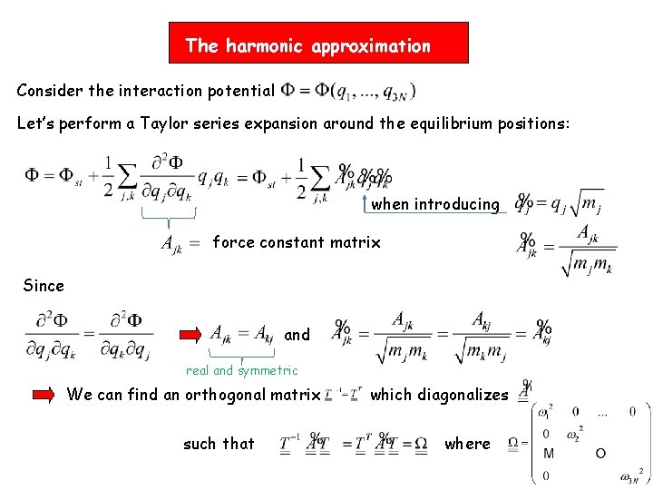 The harmonic approximation Consider the interaction potential Let’s perform a Taylor series expansion around