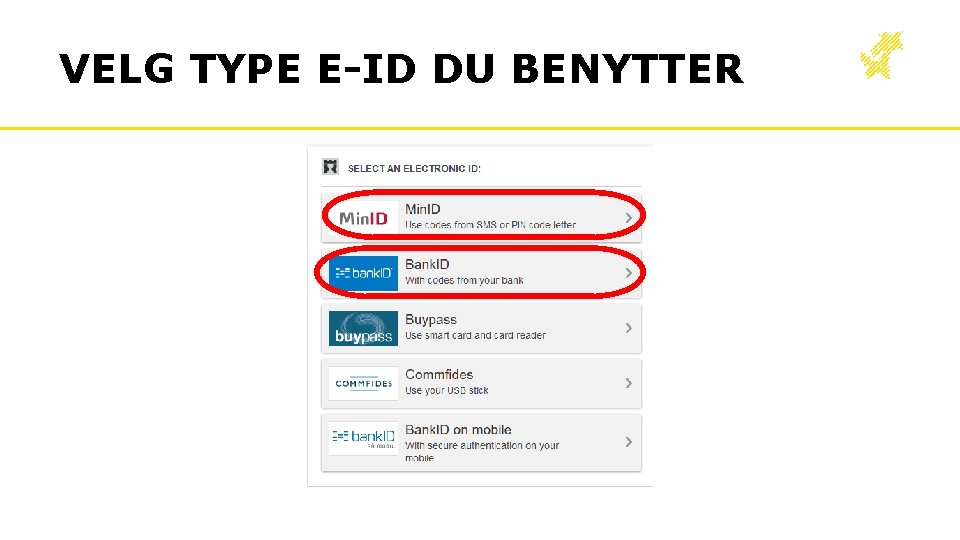 VELG TYPE E-ID DU BENYTTER 