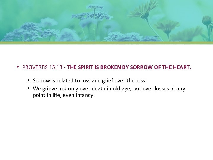  • PROVERBS 15: 13 - THE SPIRIT IS BROKEN BY SORROW OF THE