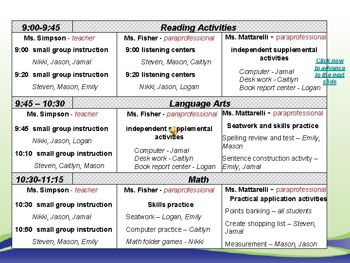 9: 00 -9: 45 Ms. Simpson - teacher 9: 00 small group instruction Nikki,