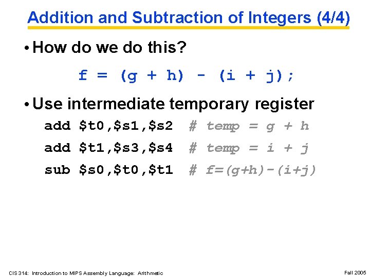 Addition and Subtraction of Integers (4/4) • How do we do this? f =