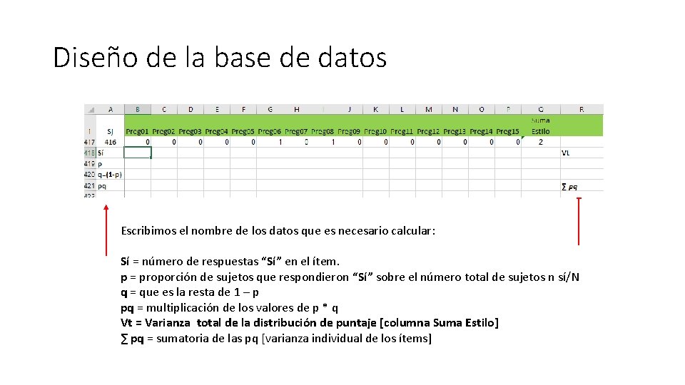 Diseño de la base de datos Escribimos el nombre de los datos que es