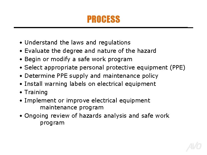 PROCESS • Understand the laws and regulations • Evaluate the degree and nature of