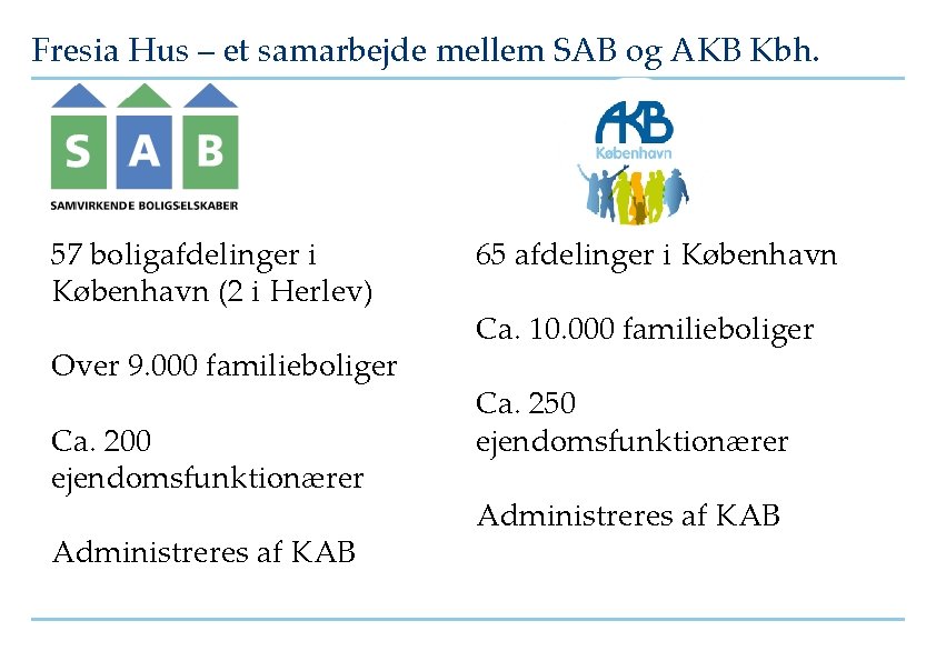 Fresia Hus – et samarbejde mellem SAB og AKB Kbh. 57 boligafdelinger i København