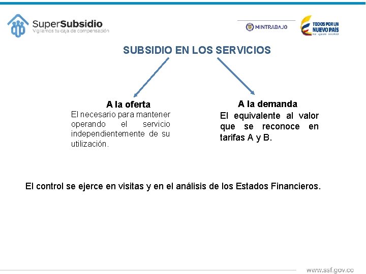 SUBSIDIO EN LOS SERVICIOS A la oferta El necesario para mantener operando el servicio