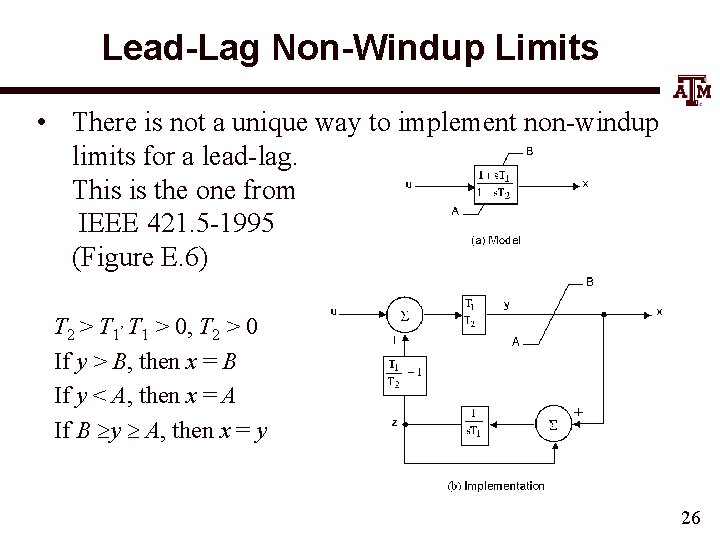 Lead-Lag Non-Windup Limits • There is not a unique way to implement non-windup limits