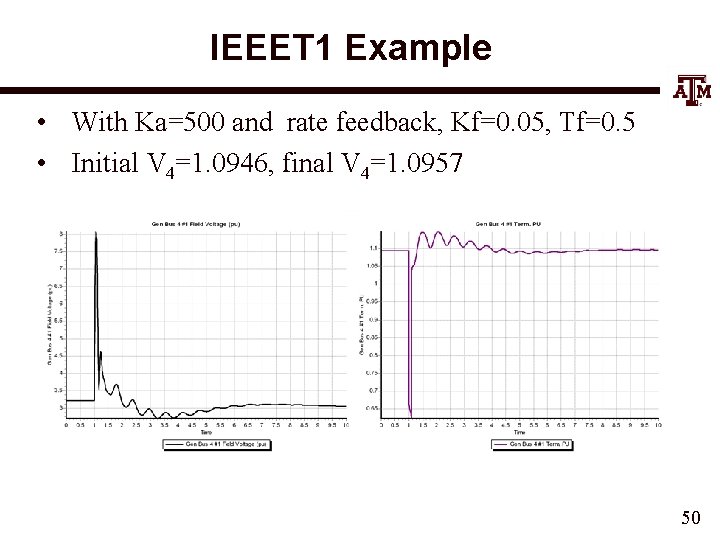 IEEET 1 Example • With Ka=500 and rate feedback, Kf=0. 05, Tf=0. 5 •