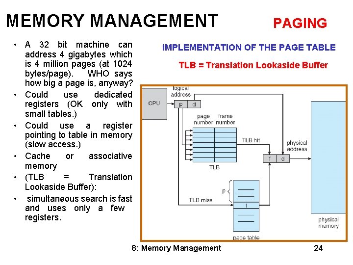 MEMORY MANAGEMENT • A 32 bit machine can address 4 gigabytes which is 4