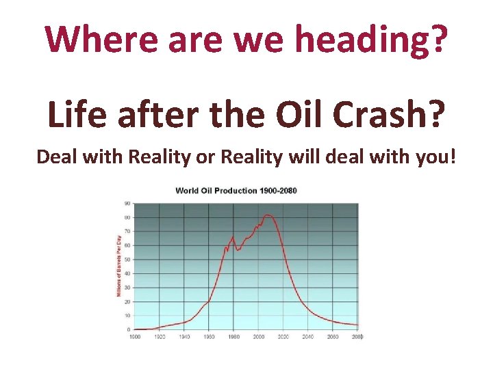 Where are we heading? Life after the Oil Crash? Deal with Reality or Reality