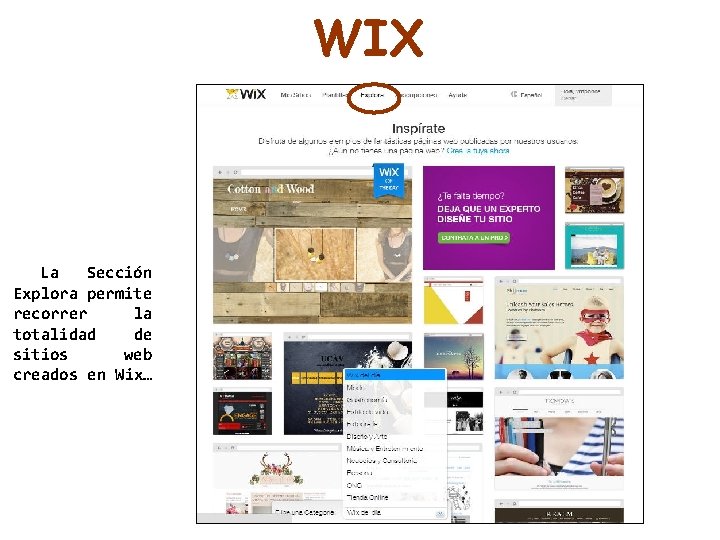 WIX La Sección Explora permite recorrer la totalidad de sitios web creados en Wix…