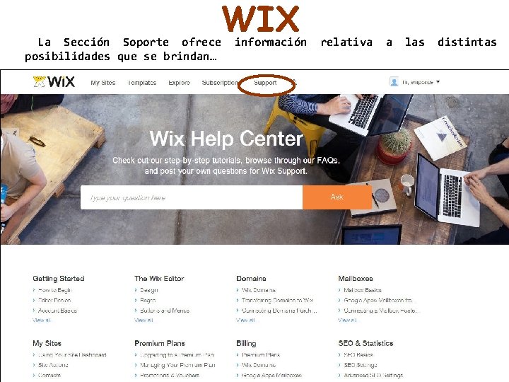 WIX La Sección Soporte ofrece posibilidades que se brindan… información relativa a las distintas