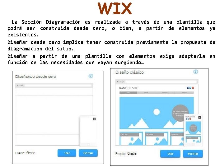 WIX La Sección Diagramación es realizada a través de una plantilla que podrá ser