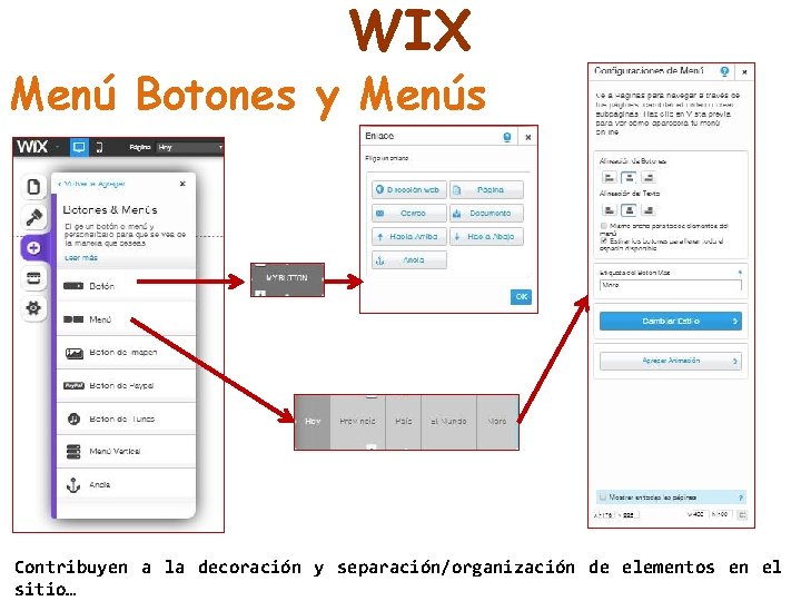 WIX Menú Botones y Menús Contribuyen a la decoración y separación/organización de elementos en