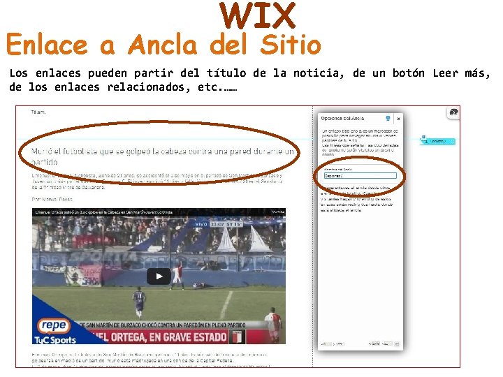 WIX Enlace a Ancla del Sitio Los enlaces pueden partir del título de la