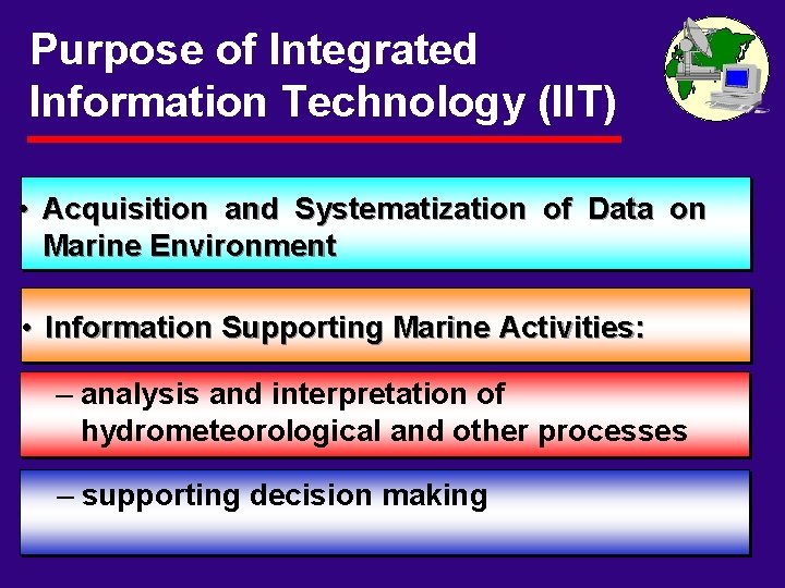 Purpose of Integrated Information Technology (IIT) • Acquisition and Systematization of Data on Marine