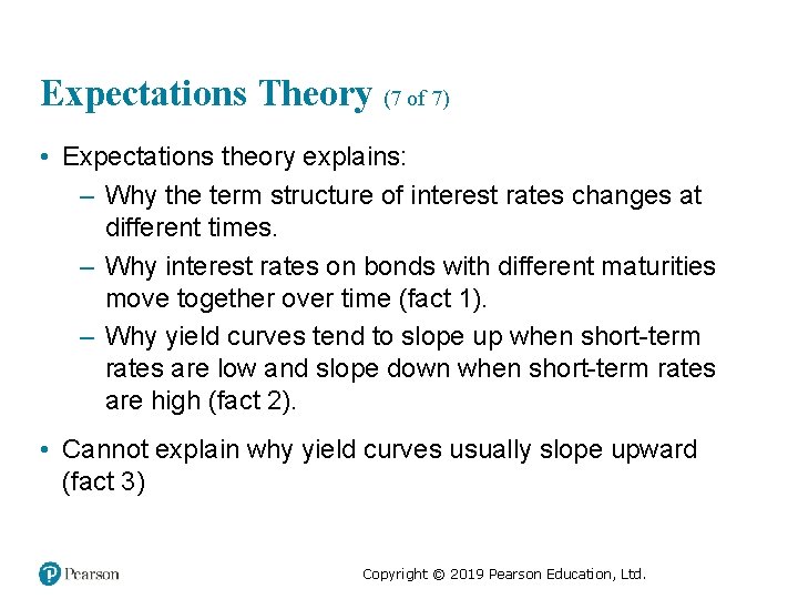 Expectations Theory (7 of 7) • Expectations theory explains: – Why the term structure