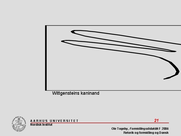Wittgensteins kaninand AARHUS UNIVERSITET Nordisk Institut 21 Ole Togeby, Formidlingsdidaktik F 2006 Retorik og