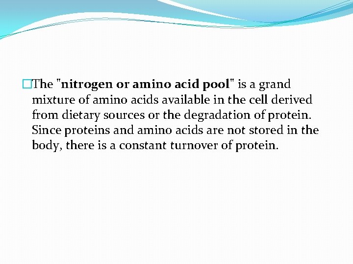 �The "nitrogen or amino acid pool" is a grand mixture of amino acids available
