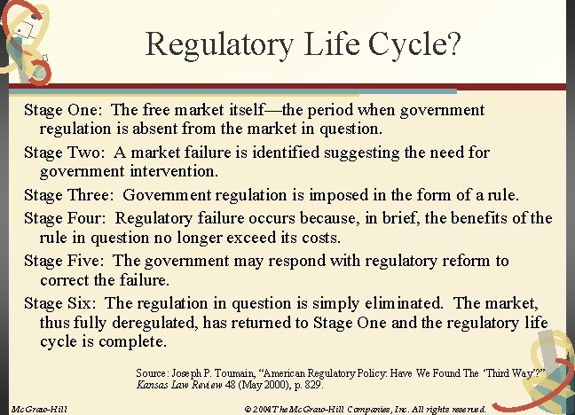 Regulatory Life Cycle? Stage One: The free market itself—the period when government regulation is