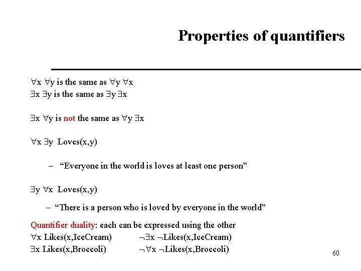 Properties of quantifiers x y is the same as y x x y is