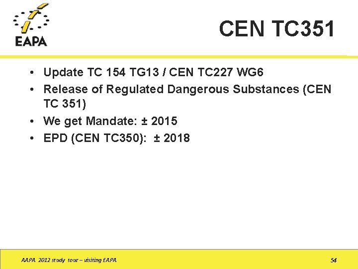 CEN TC 351 • Update TC 154 TG 13 / CEN TC 227 WG