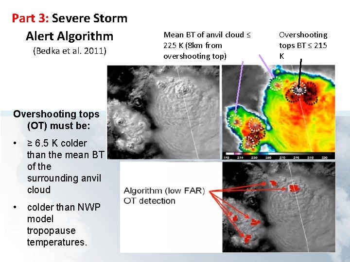 Part 3: Severe Storm Alert Algorithm (Bedka et al. 2011) Overshooting tops (OT) must