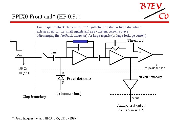 FPIX 0 Front end* (HP 0. 8µ) First stage feedback element in box: “Synthetic