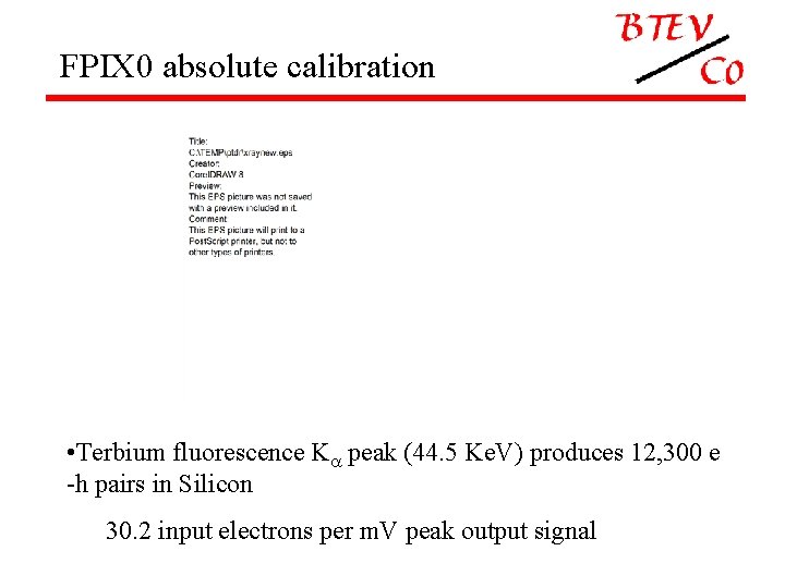 FPIX 0 absolute calibration • Terbium fluorescence K peak (44. 5 Ke. V) produces