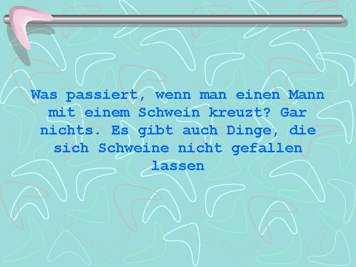 Was passiert, wenn man einen Mann mit einem Schwein kreuzt? Gar nichts. Es gibt