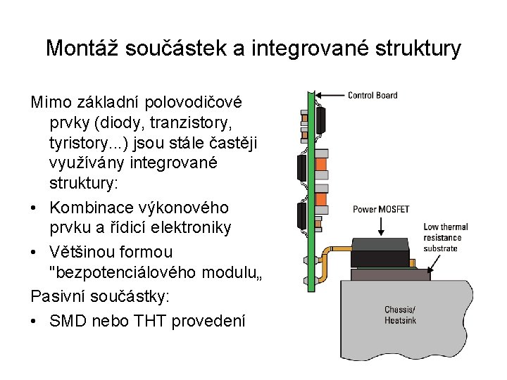 Montáž součástek a integrované struktury Mimo základní polovodičové prvky (diody, tranzistory, tyristory. . .