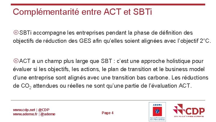 Complémentarité entre ACT et SBTi accompagne les entreprises pendant la phase de définition des