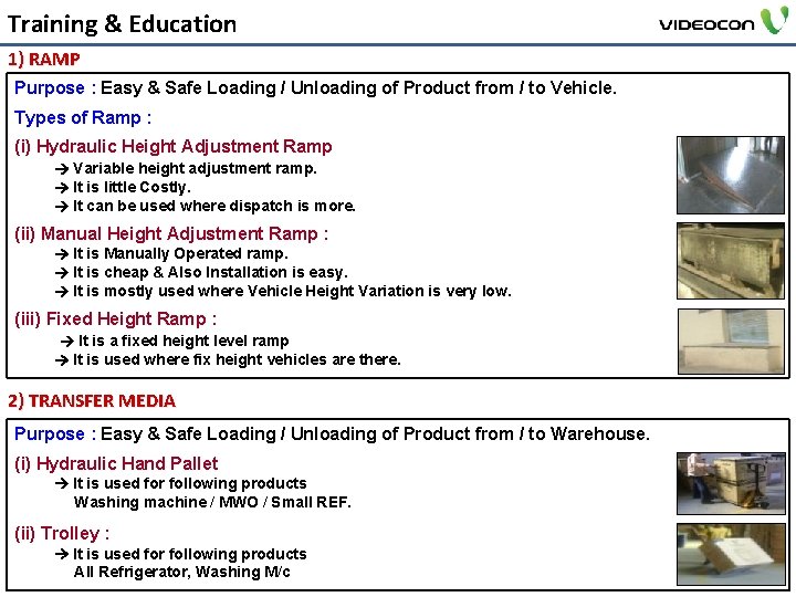 Training & Education 1) RAMP Purpose : Easy & Safe Loading / Unloading of