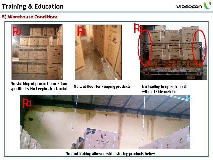 Training & Education 5) Warehouse Condition: - No stacking of product more than specified