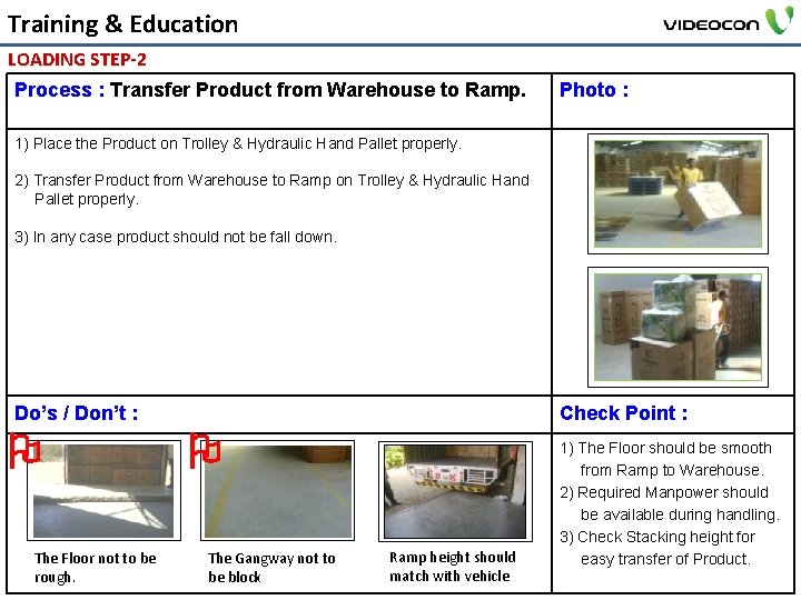 Training & Education LOADING STEP-2 Process : Transfer Product from Warehouse to Ramp. Photo
