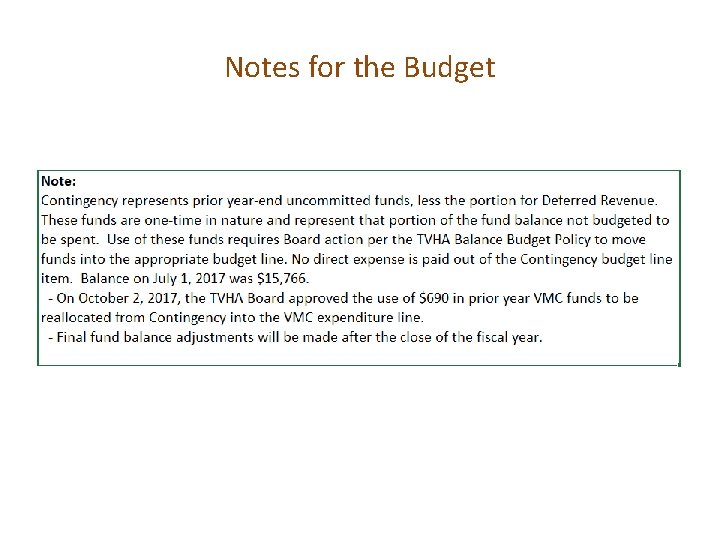 Notes for the Budget 