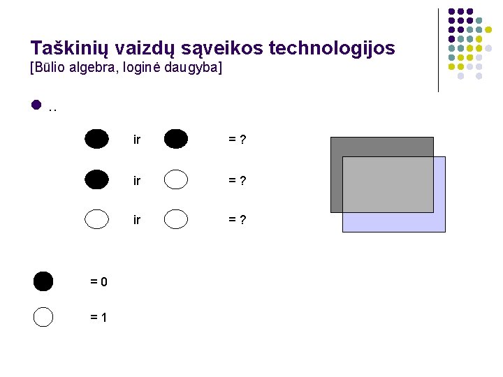 Taškinių vaizdų sąveikos technologijos [Būlio algebra, loginė daugyba] . . =0 =1 ir =?