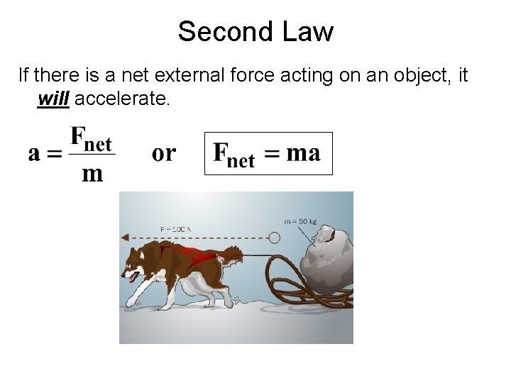 Second Law If there is a net external force acting on an object, it