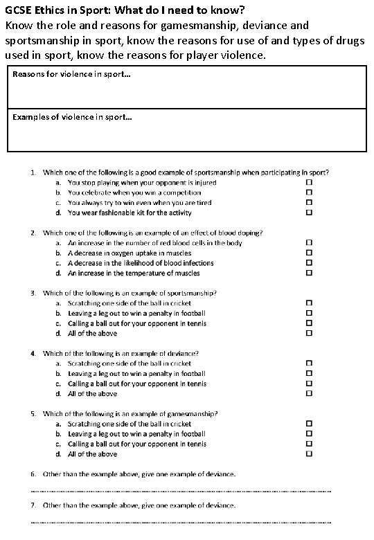 GCSE Ethics in Sport: What do I need to know? Know the role and