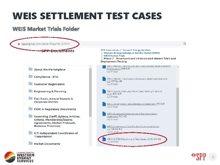 WEIS SETTLEMENT TEST CASES WEIS Market Trials Folder 9 