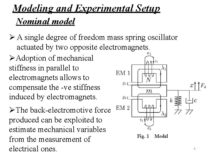 Modeling and Experimental Setup Nominal model Ø A single degree of freedom mass spring