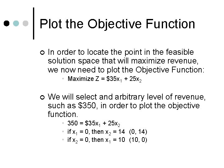 Plot the Objective Function ¢ In order to locate the point in the feasible