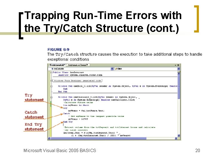 Trapping Run-Time Errors with the Try/Catch Structure (cont. ) Microsoft Visual Basic 2005 BASICS