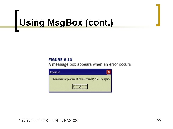 Using Msg. Box (cont. ) Microsoft Visual Basic 2005 BASICS 22 