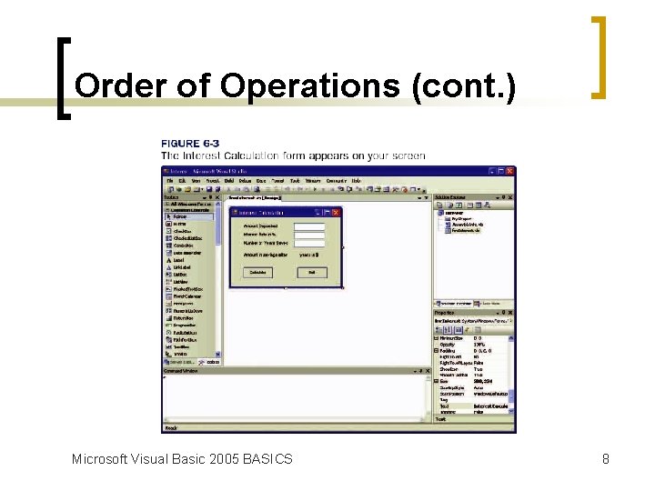 Order of Operations (cont. ) Microsoft Visual Basic 2005 BASICS 8 