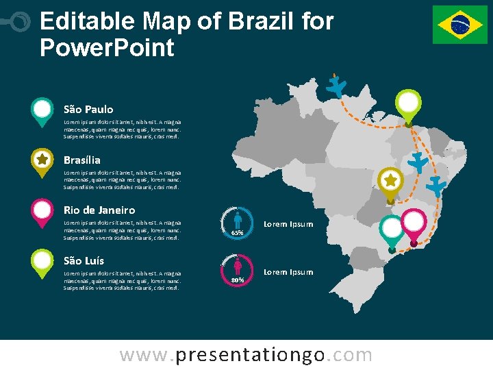 Editable Map of Brazil for Power. Point São Paulo Lorem ipsum dolor sit amet,